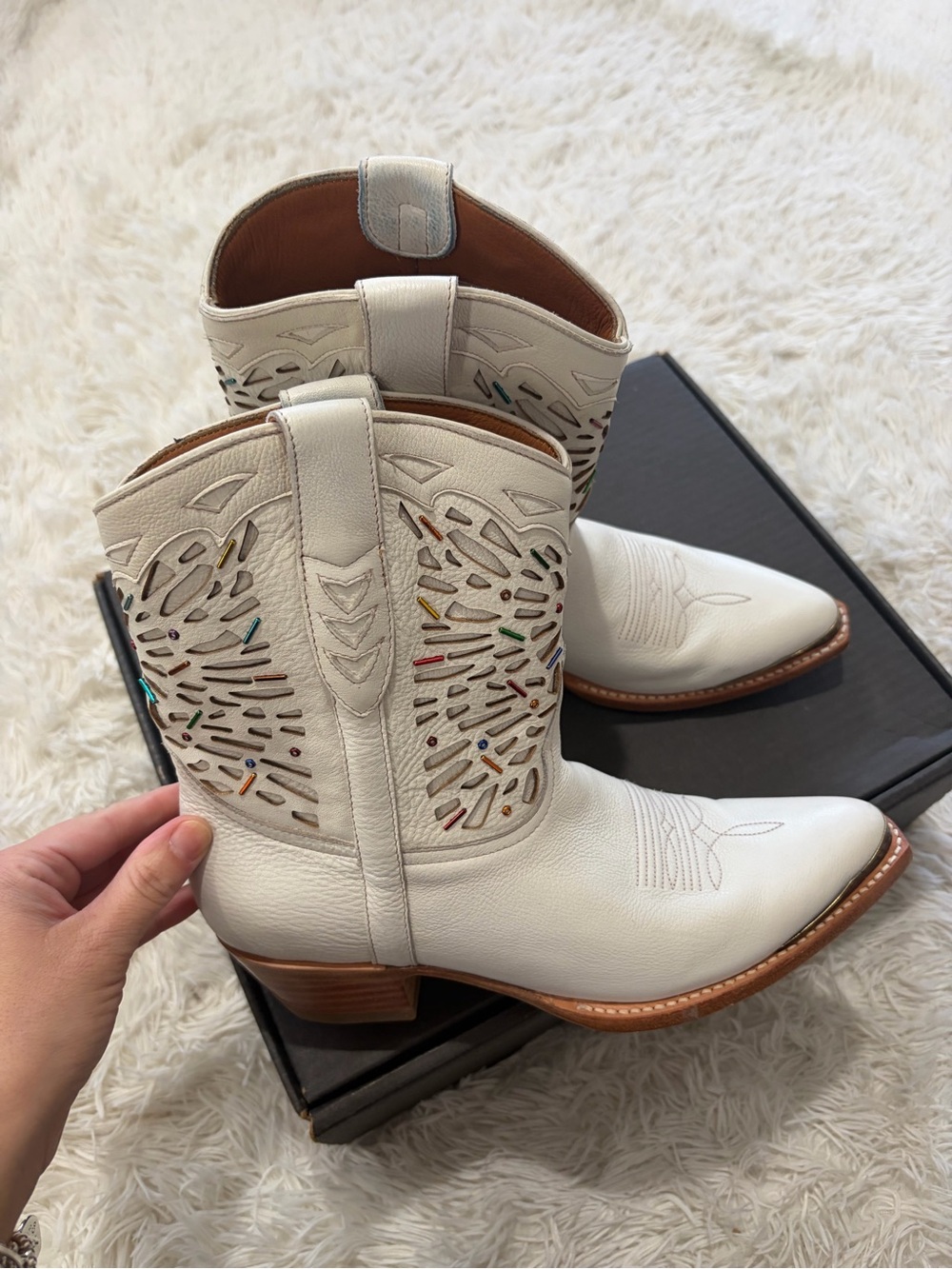 Frye Tulsa Beaded Short Boots - Size 8.5 - white